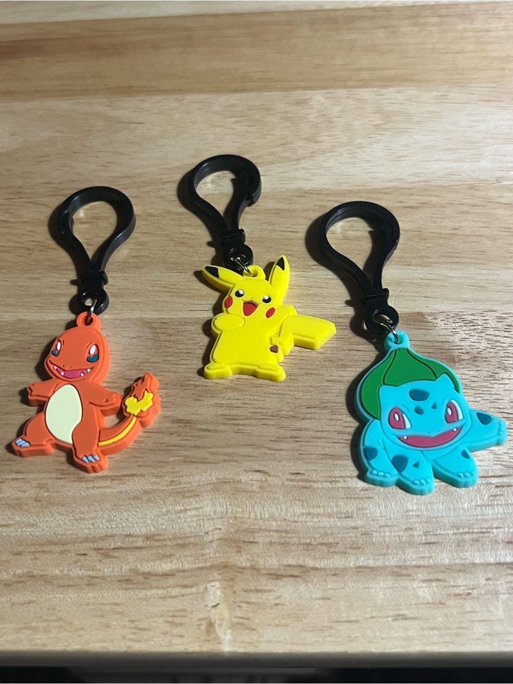 Pikachu, Charmander & Bulbasaur Keychain Set - Yellow, Orange, Teal M52
